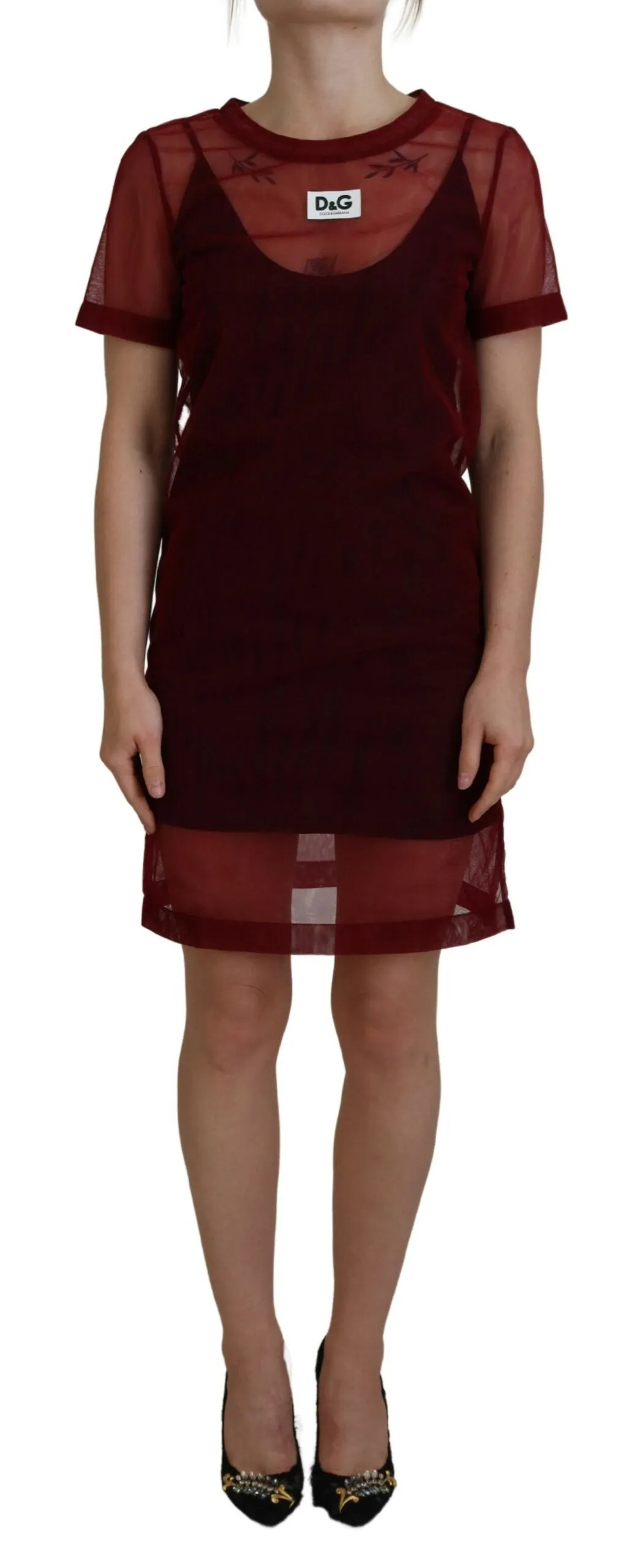 Maroon Nylon Two Layer Shift Mini Dress sold by Lord & Taylor