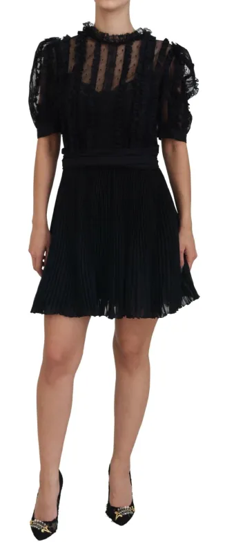 Black Lace Trim A-line Mini Nylon Dress sold by Lord & Taylor