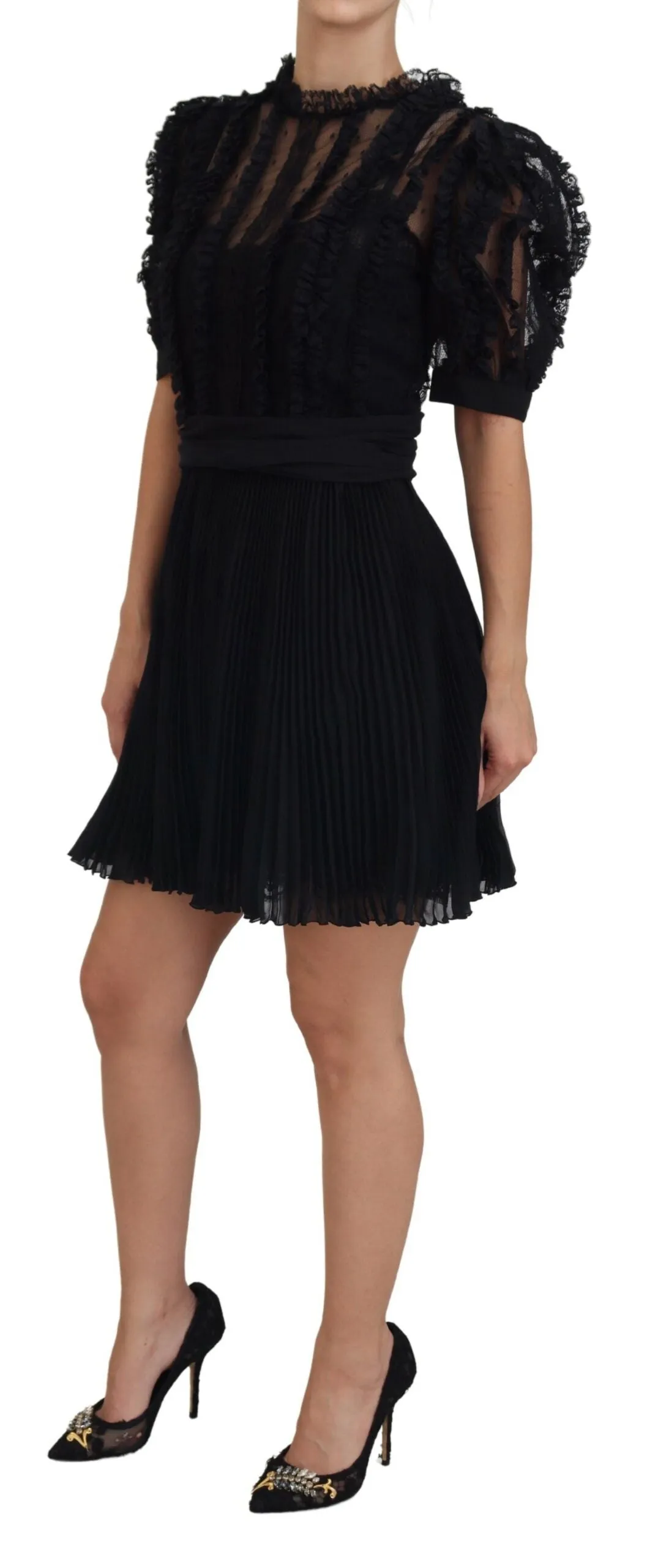 Black Lace Trim A-line Mini Nylon Dress sold by Lord & Taylor product image thumbnail 2