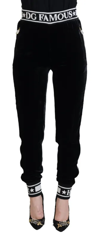 Black DG Logo Velvet Trouser Pants sold by Lord & Taylor