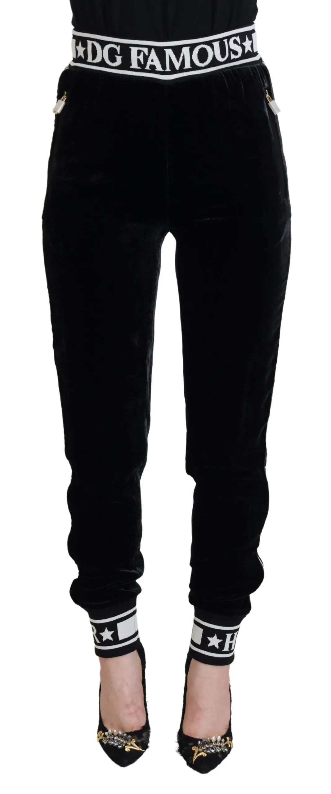 Black DG Logo Velvet Trouser Pants sold by Lord & Taylor