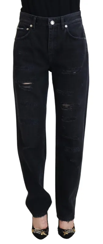 Black Cotton Tattered High Waist Denim Jeans sold by Lord & Taylor