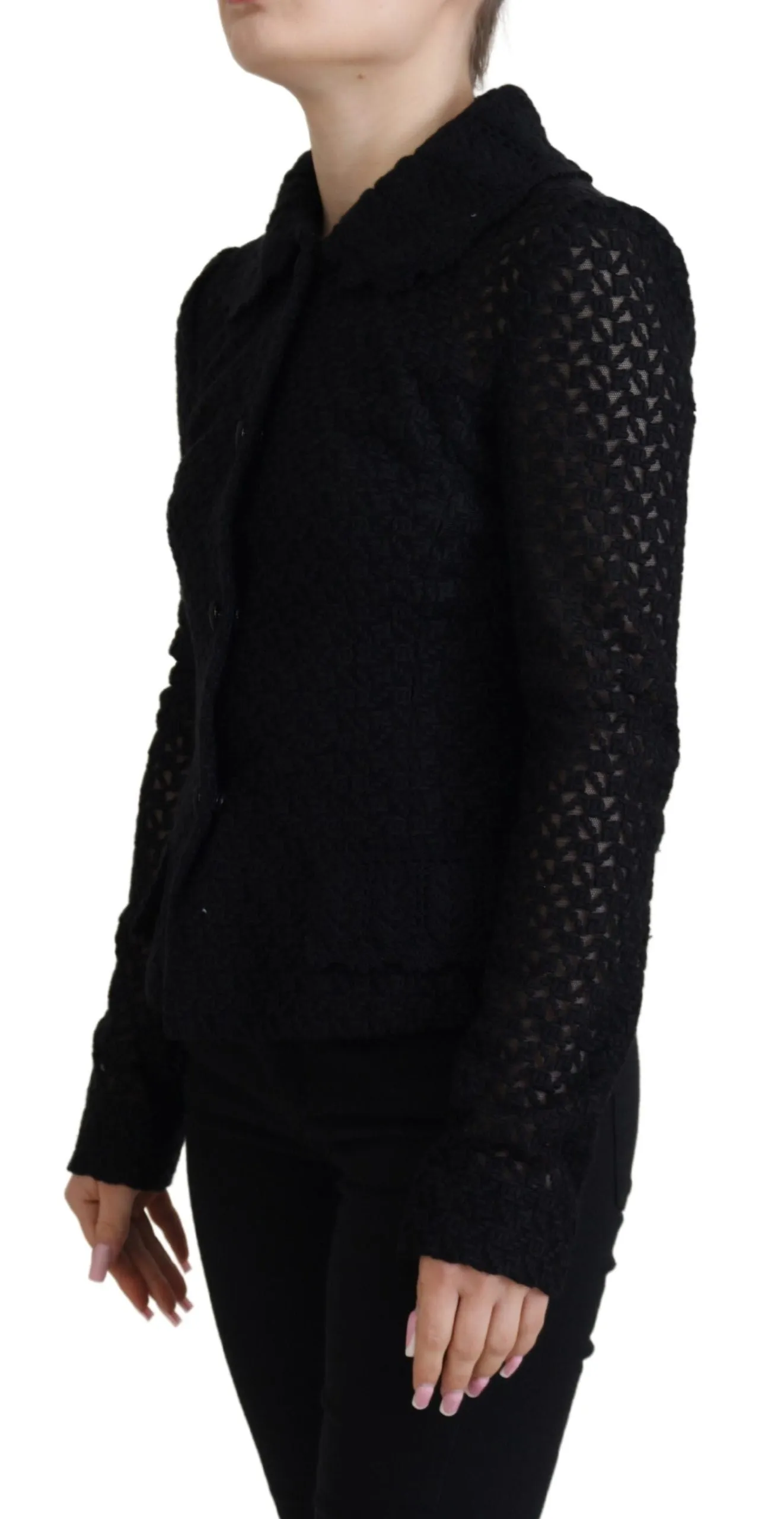 Black Wool Knitted Button Down Collar Jacket sold by Lord & Taylor product image thumbnail 2