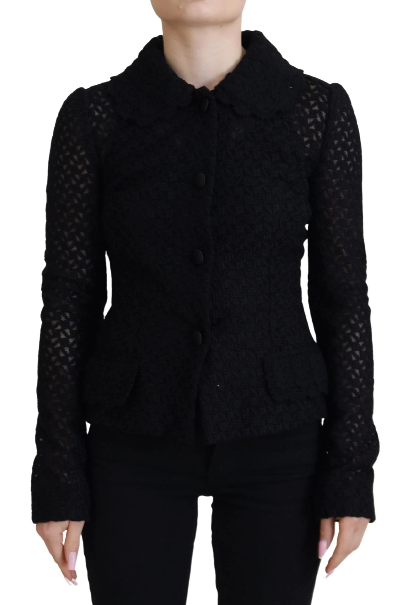 Black Wool Knitted Button Down Collar Jacket sold by Lord & Taylor