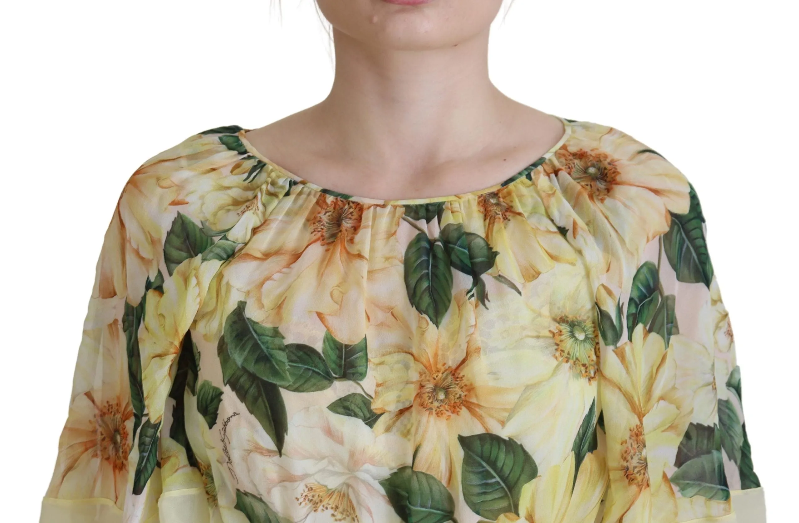 Yellow Floral Print Pleated Maxi Silk Dress sold by Lord & Taylor product image thumbnail 4