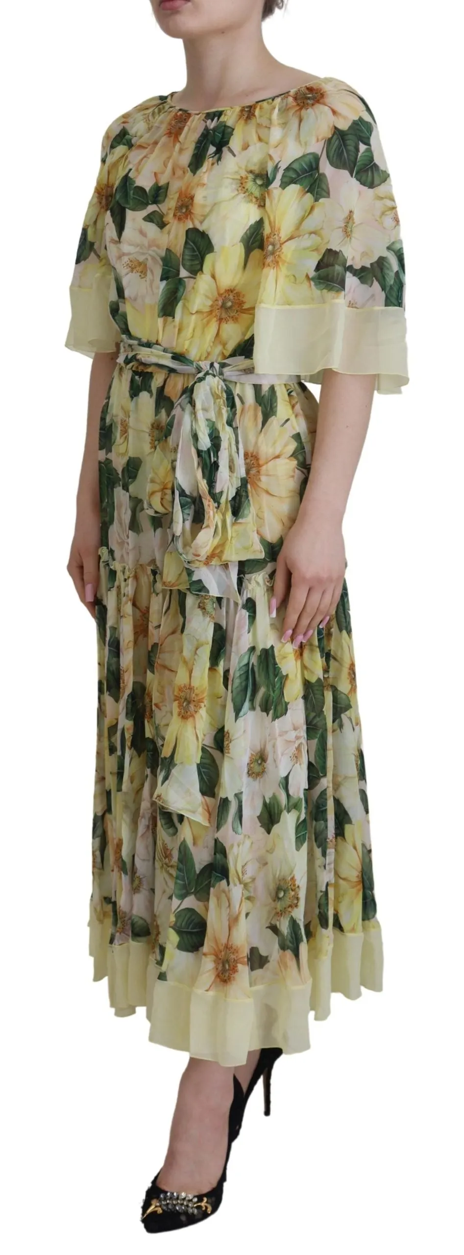 Yellow Floral Print Pleated Maxi Silk Dress sold by Lord & Taylor product image thumbnail 2