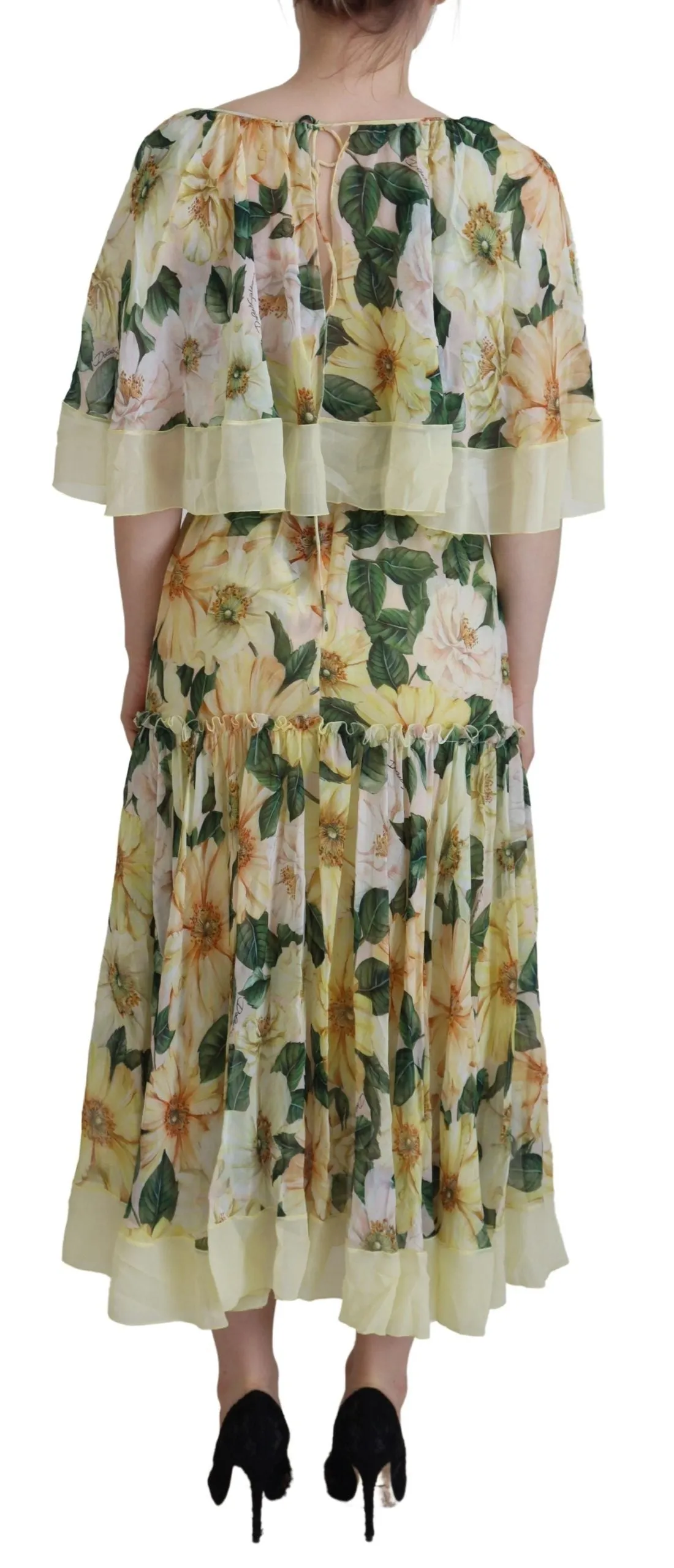 Yellow Floral Print Pleated Maxi Silk Dress sold by Lord & Taylor product image thumbnail 3
