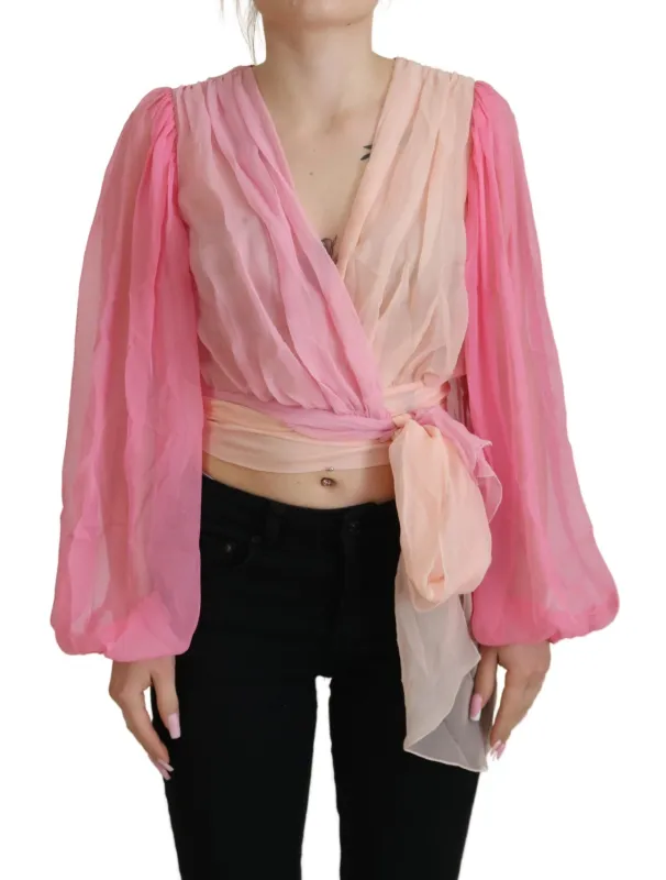 Pink Silk Wrap Long Sleeves Blouse Top sold by Lord & Taylor