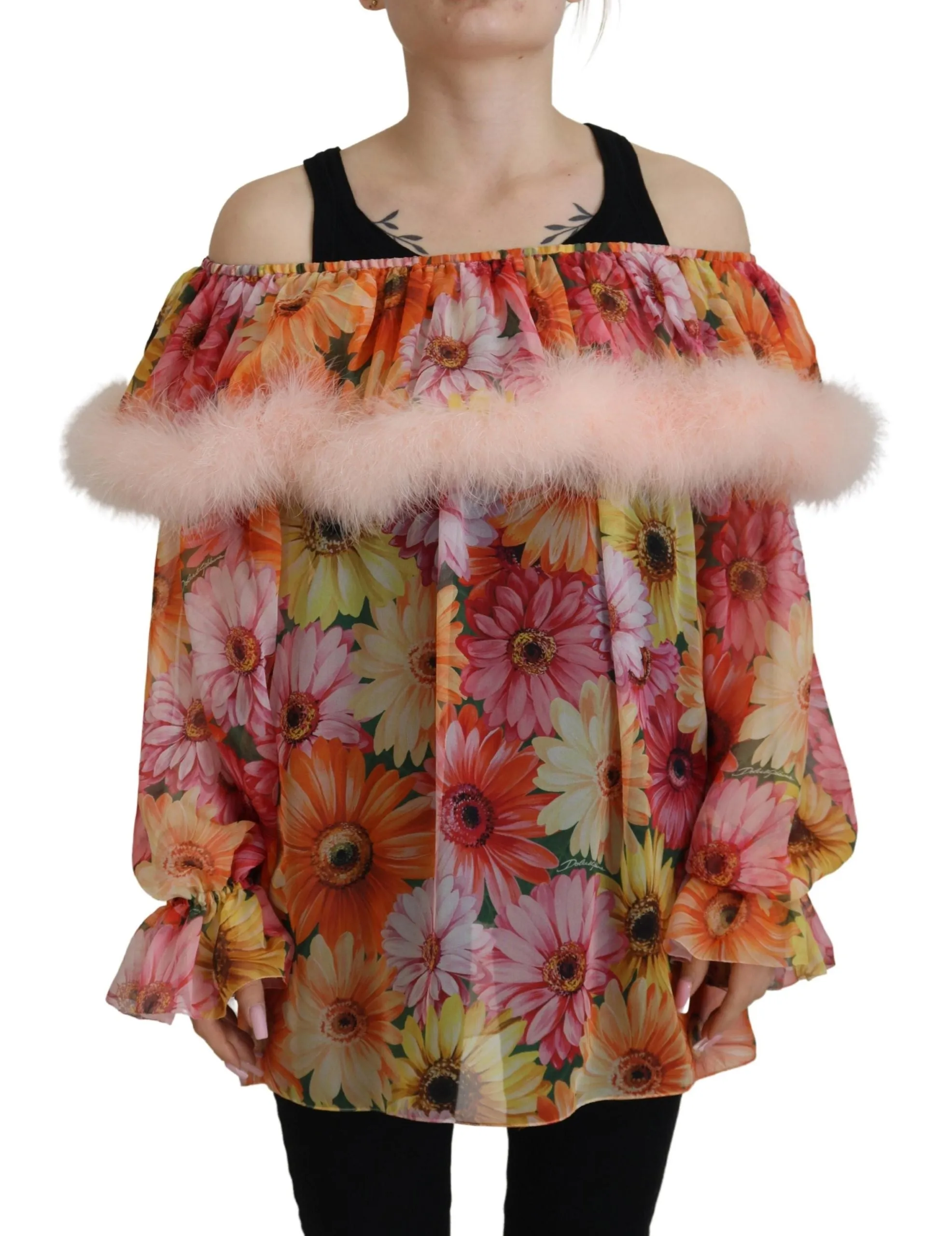 Multicolor Floral Fur Shearling Blouse Top sold by Lord & Taylor