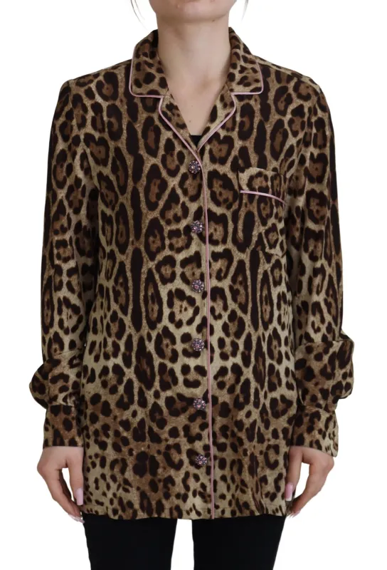 Brown Leopard Print Long Sleeves Blouse Top made by Lord & Taylor