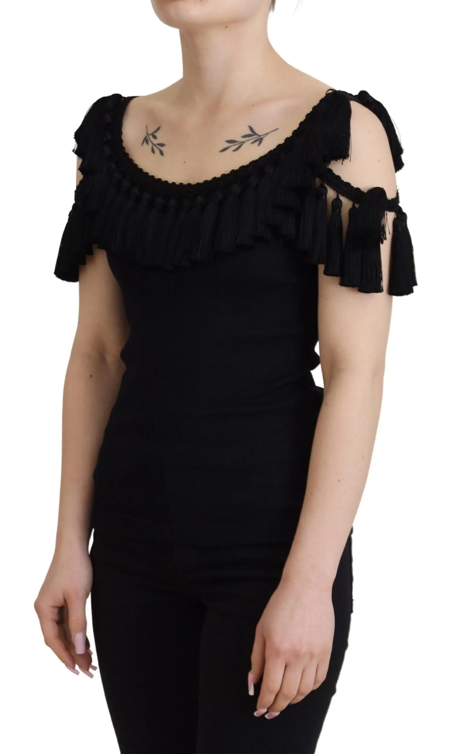 Black Tank Top Blouse Tassle Cotton Blouse sold by Lord & Taylor product image thumbnail 5