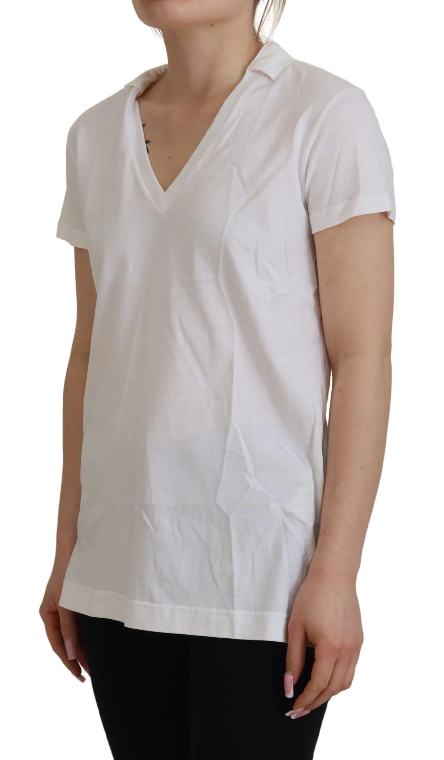 White Short Sleeve V-neck Cotton Top Blouse T-shirt sold by Lord & Taylor product image thumbnail 4