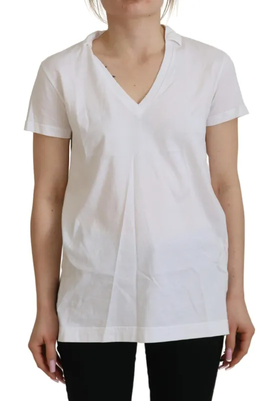 White Short Sleeve V-neck Cotton Top Blouse T-shirt sold by Lord & Taylor
