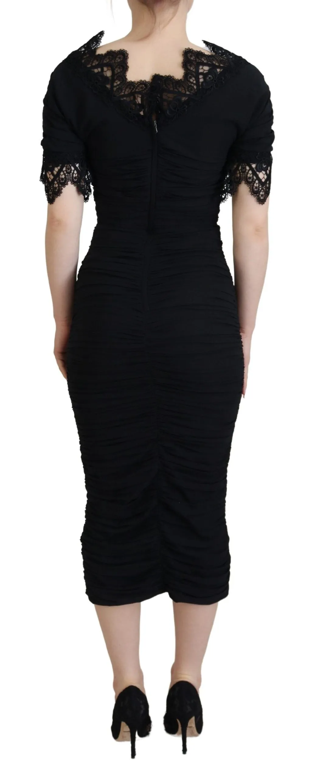 Black Sheath Midi Bodycon Lace Silk Dress sold by Lord & Taylor product image thumbnail 3