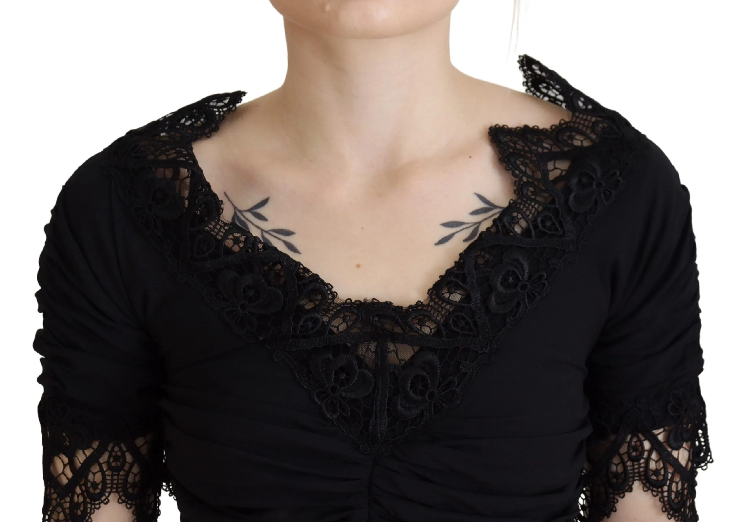 Black Sheath Midi Bodycon Lace Silk Dress sold by Lord & Taylor product image thumbnail 4