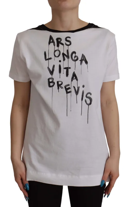 White Slogan Print Round Neck Cotton  T-shirt sold by Lord & Taylor
