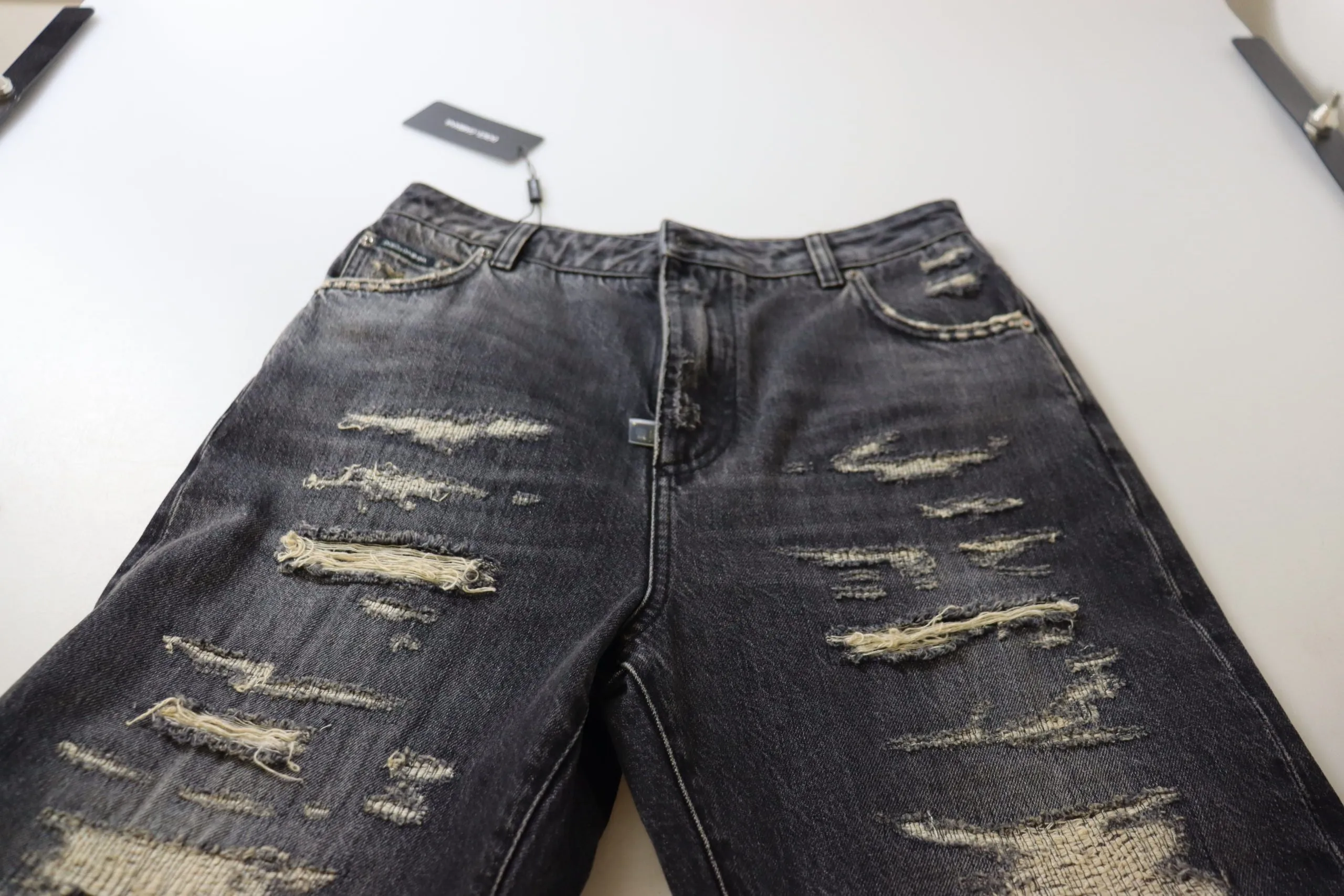 Black Washed Tattered High Waist Denim Jeans sold by Lord & Taylor product image thumbnail 5