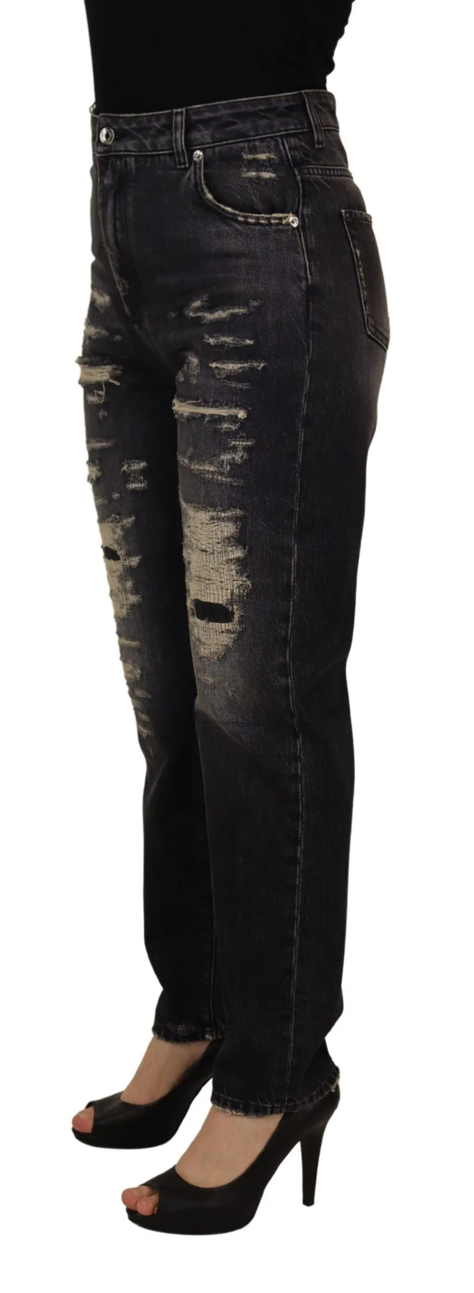 Black Washed Tattered High Waist Denim Jeans sold by Lord & Taylor product image thumbnail 2