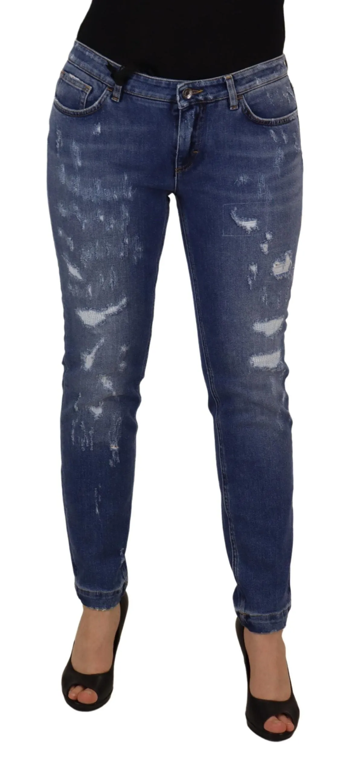 Blue Washed Cotton Skinny Low Waist Denim Jeans sold by Lord & Taylor