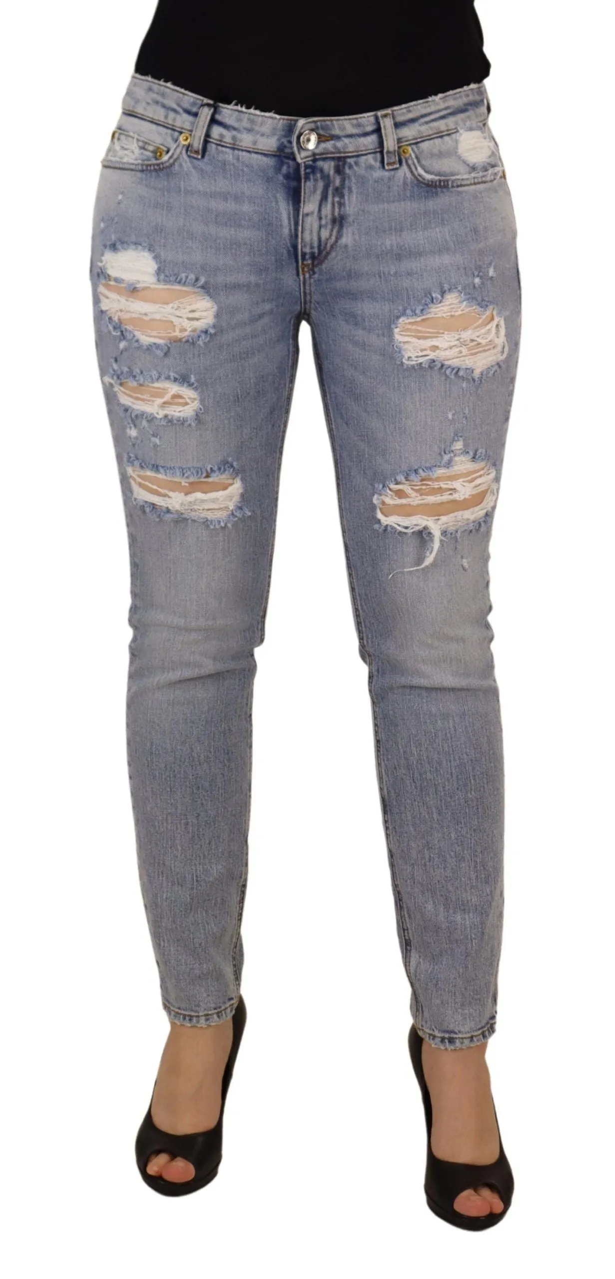Blue Cotton Stretch Skinny Low Waist Denim Jeans sold by Lord & Taylor