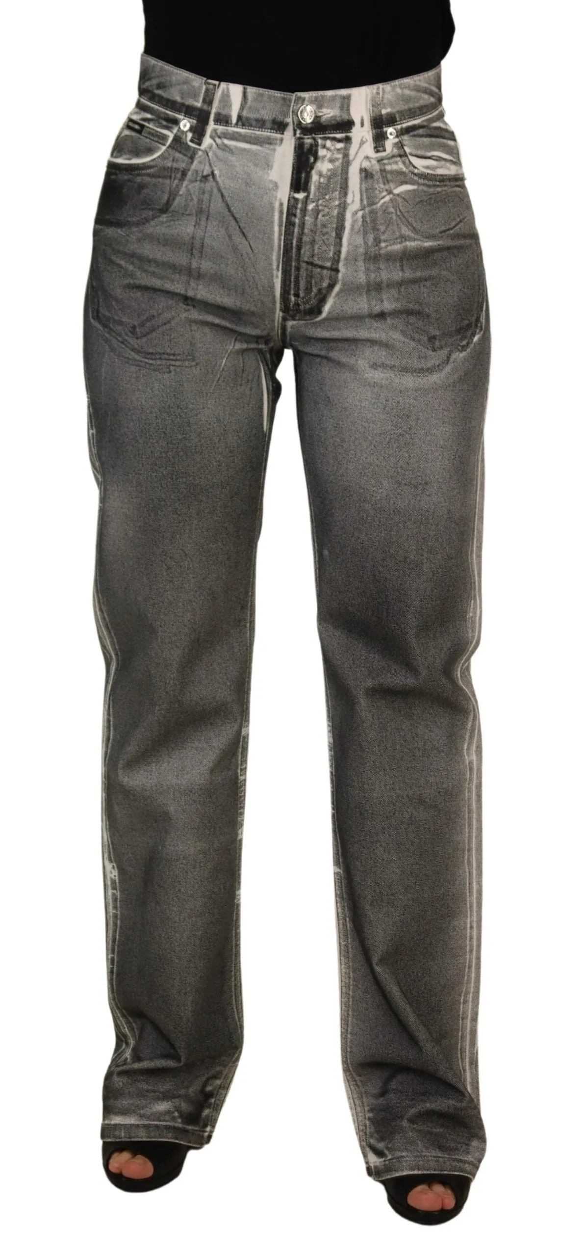 Grey Washed High Waist Denim Pants Cotton Jeans sold by Lord & Taylor