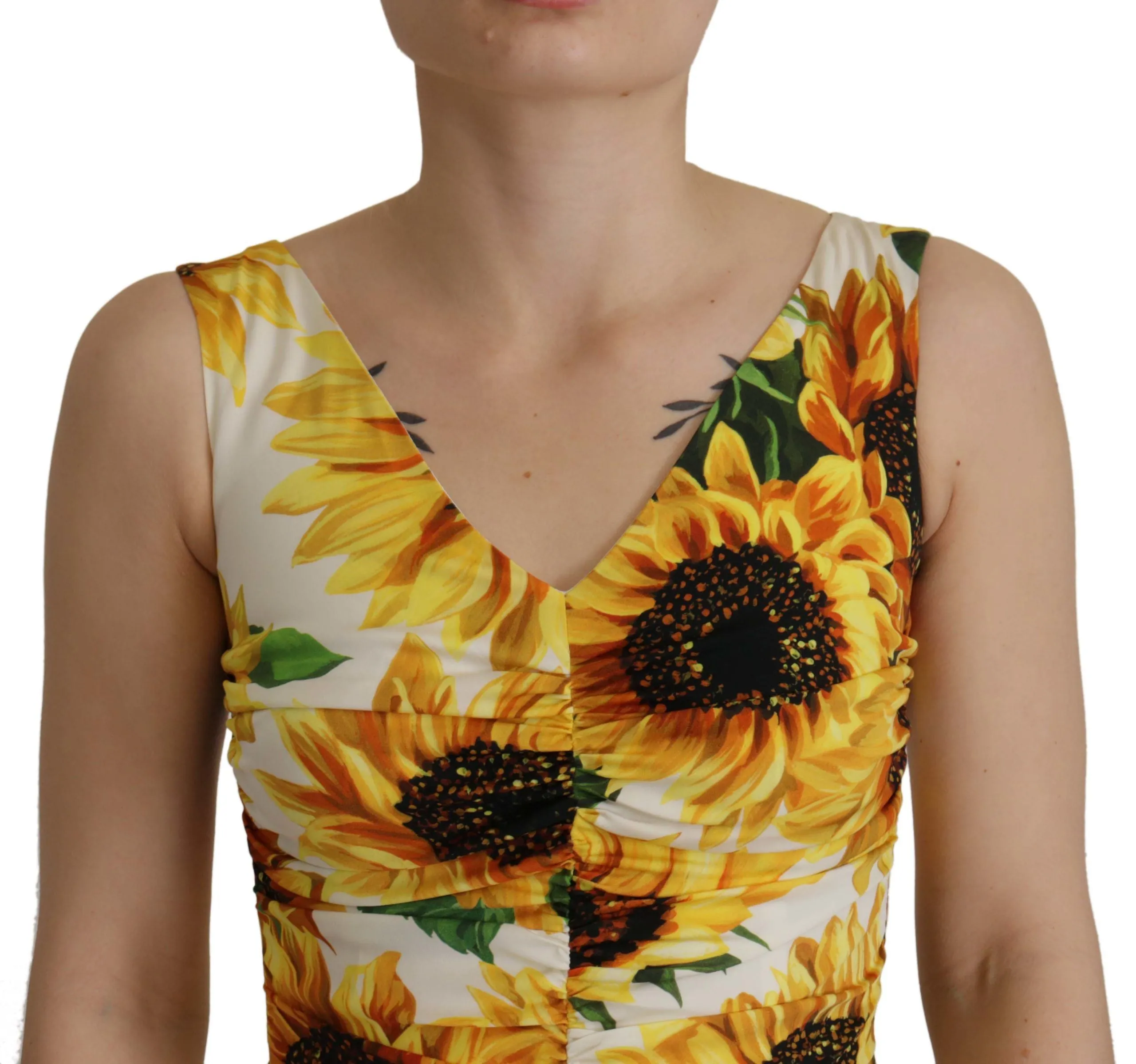 White Sunflower Print Sheath Midi Silk sold by Lord & Taylor product image thumbnail 4