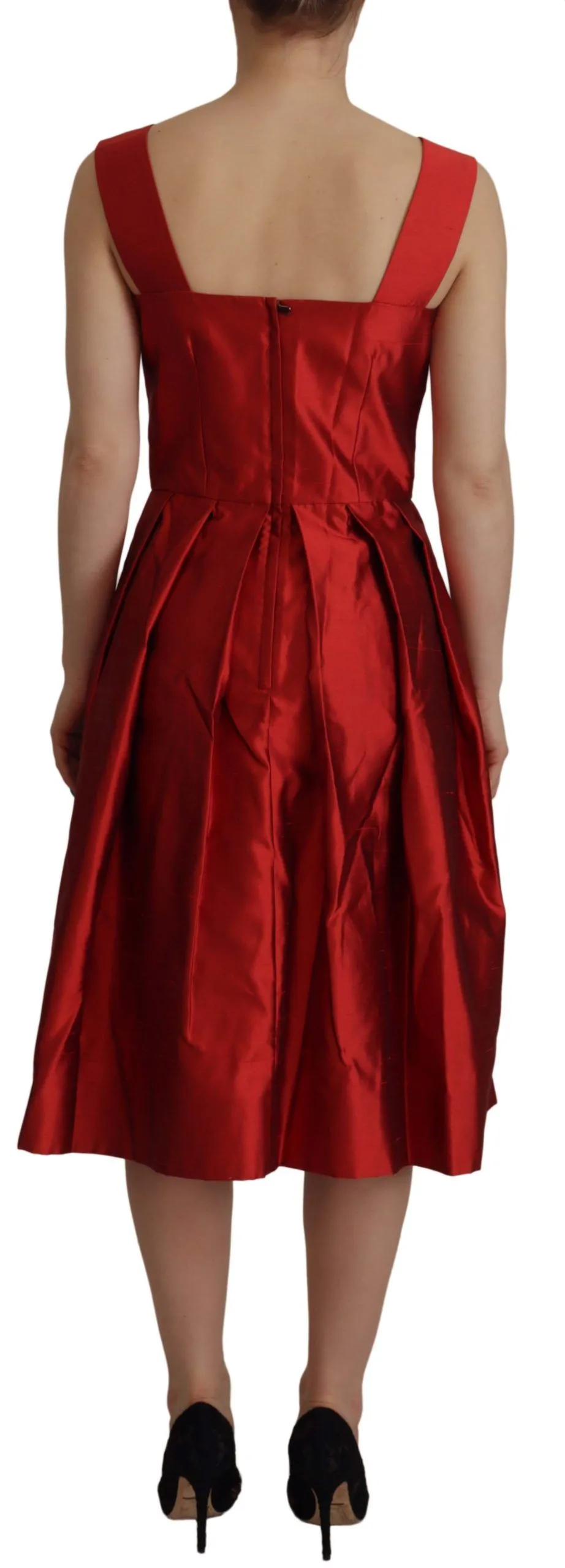 Red A-line Pleated Satin Silk Dress sold by Lord & Taylor product image thumbnail 3