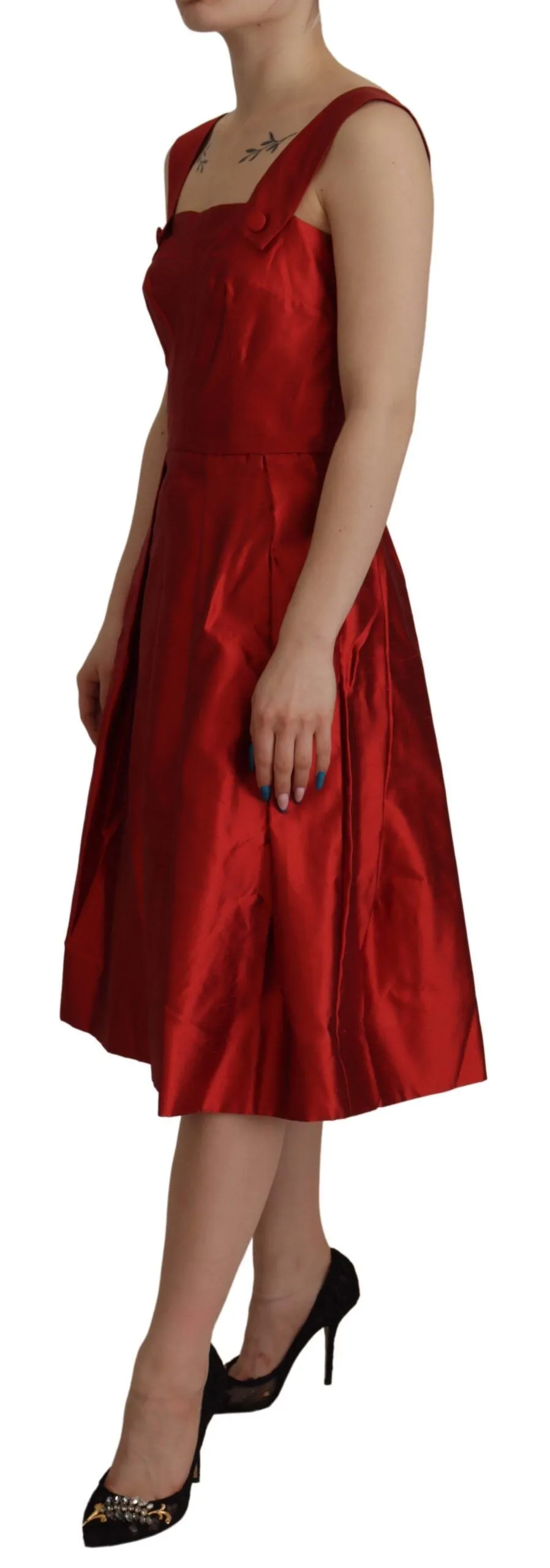 Red A-line Pleated Satin Silk Dress sold by Lord & Taylor product image thumbnail 2