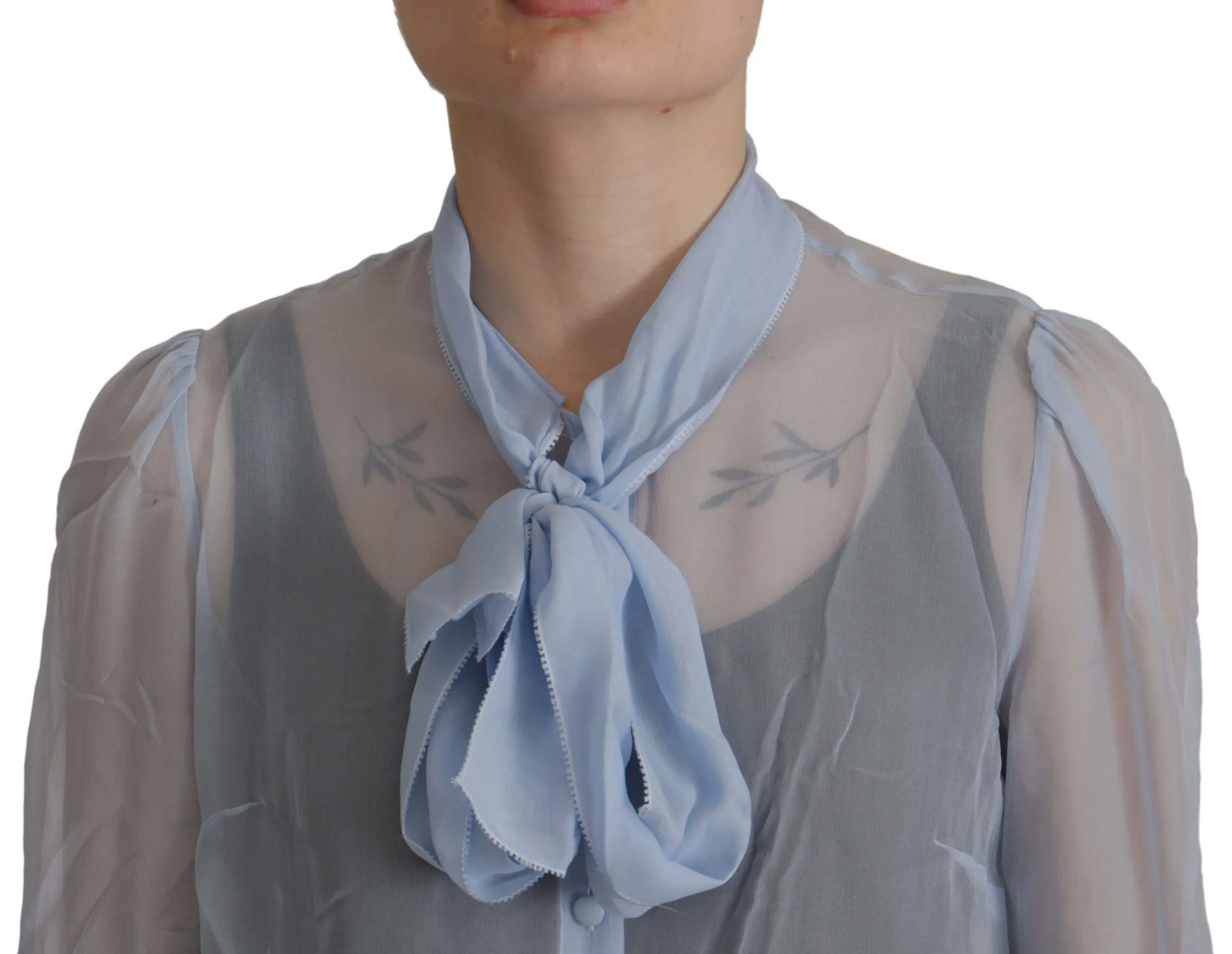 Light Blue Silk Ascot Collar Long Sleeves Top sold by Lord & Taylor product image thumbnail 3