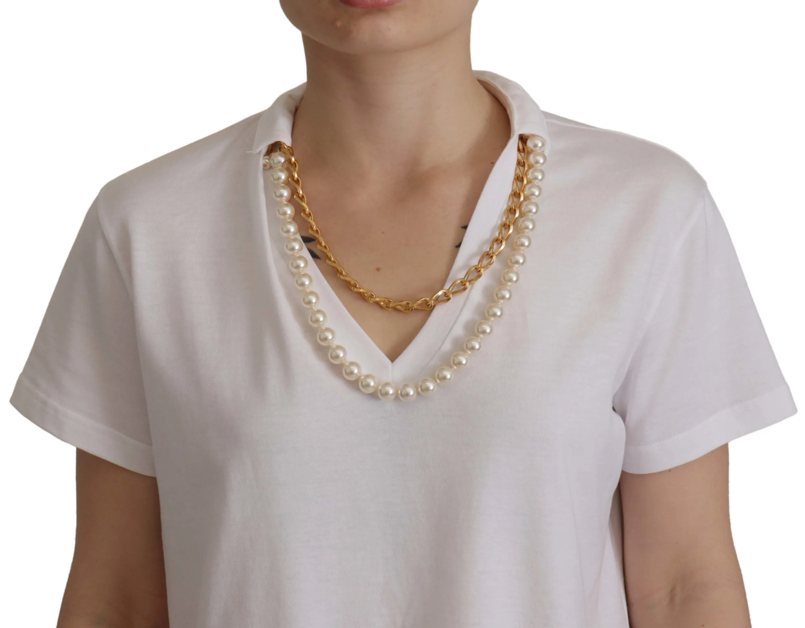 White Necklace Embellished Neckline T-shirt Top sold by Lord & Taylor product image thumbnail 3