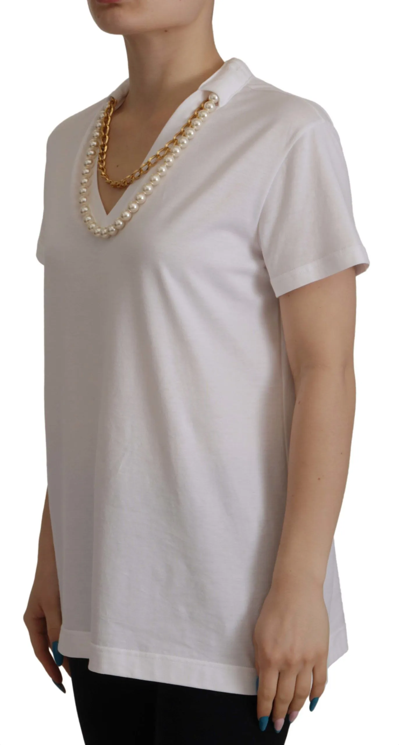 White Necklace Embellished Neckline T-shirt Top sold by Lord & Taylor product image thumbnail 4