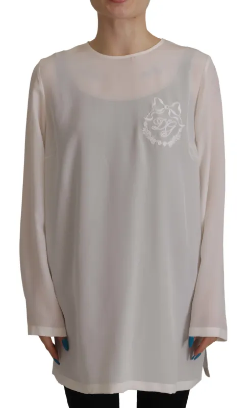 White Silk DG Logo Embroidered Long Sleeves Blouse sold by Lord & Taylor