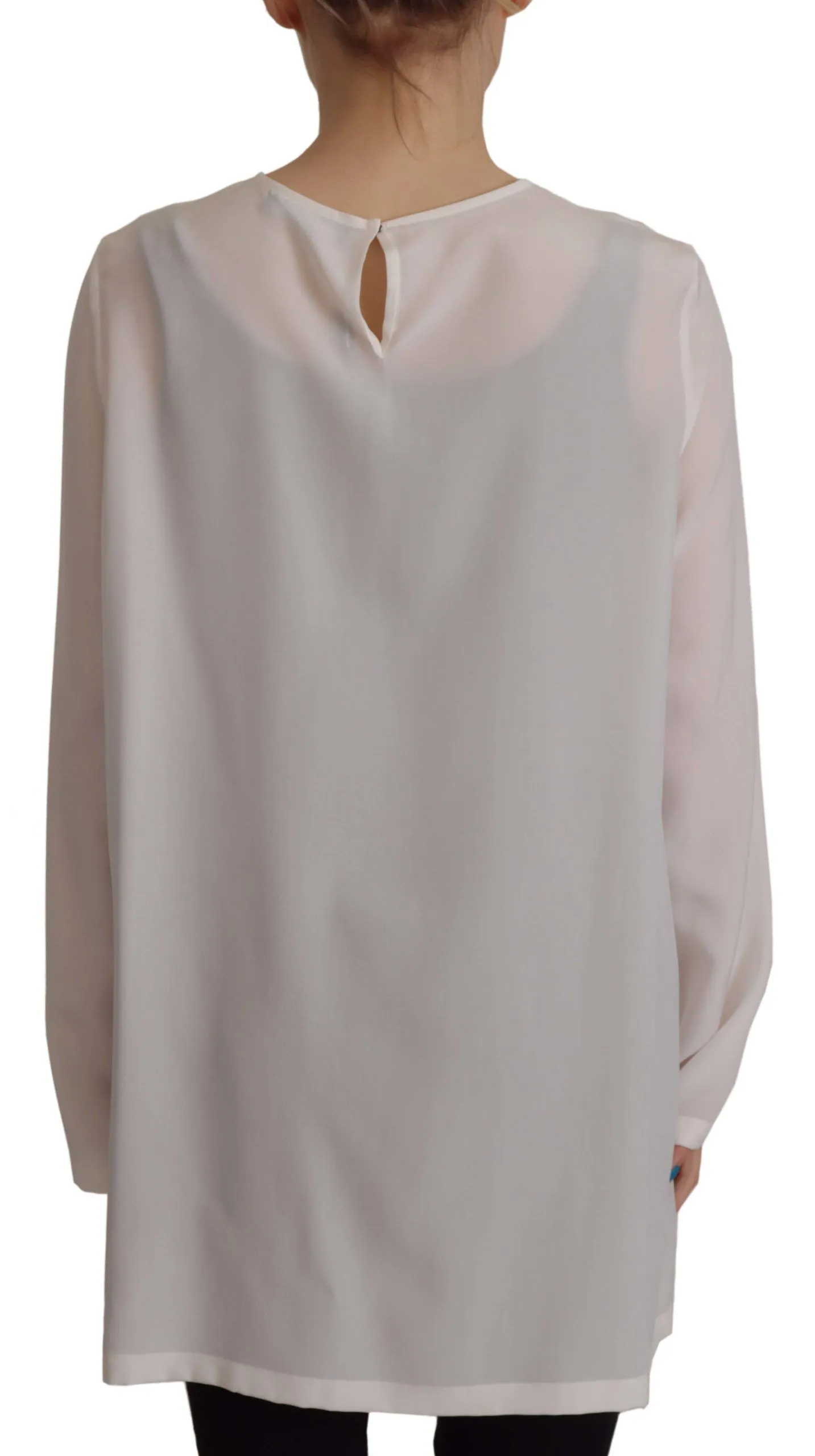 White Silk DG Logo Embroidered Long Sleeves Blouse sold by Lord & Taylor product image thumbnail 2