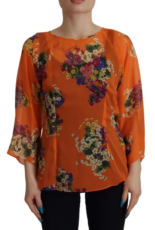 Orange Floral Print Long Sleeve Blouse sold by Lord & Taylor