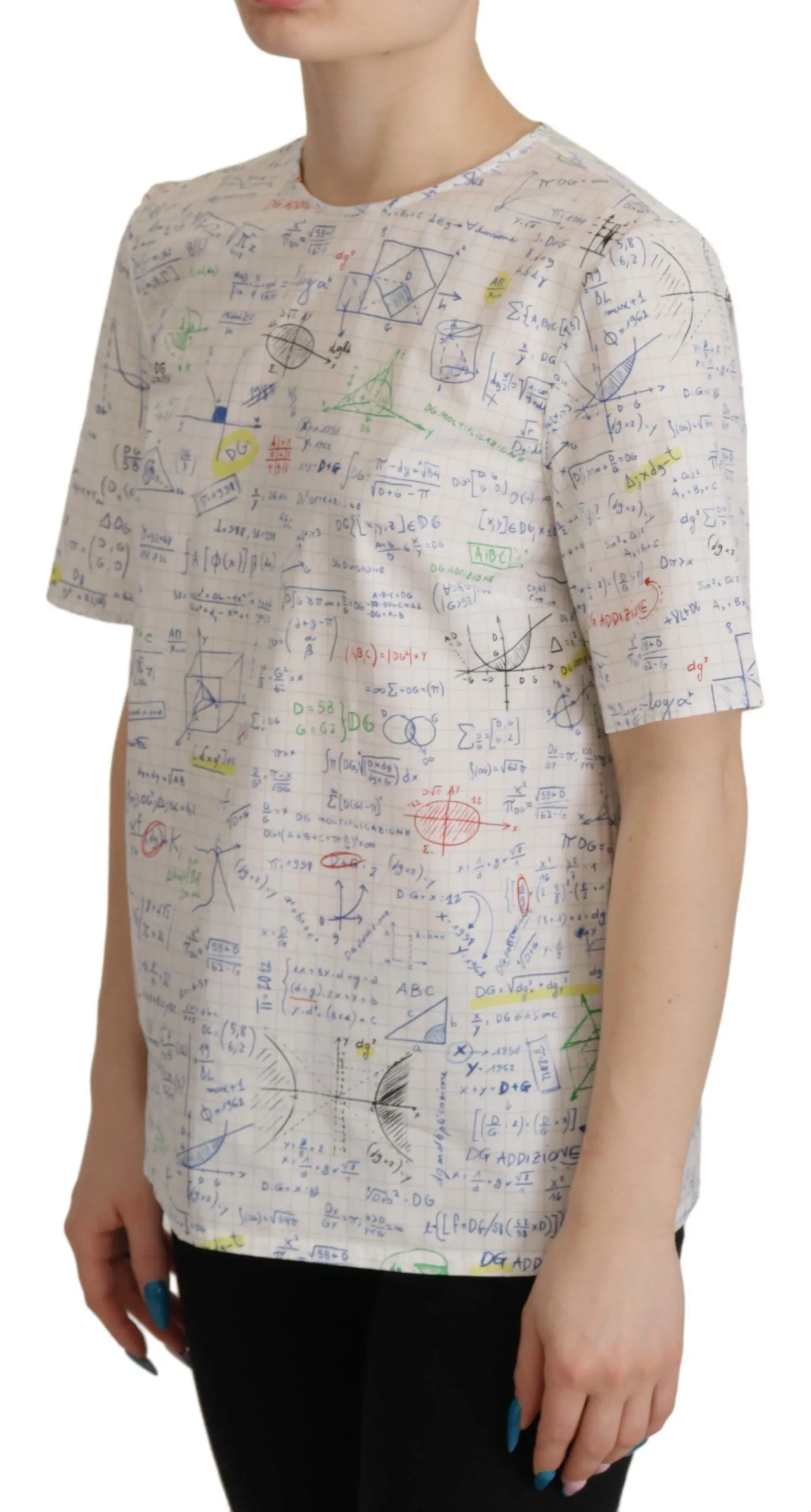 White Cotton Algebra Print Short Sleeves Top sold by Lord & Taylor product image thumbnail 4