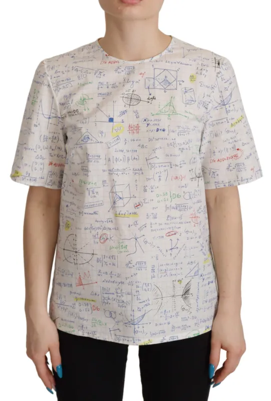 White Cotton Algebra Print Short Sleeves Top sold by Lord & Taylor