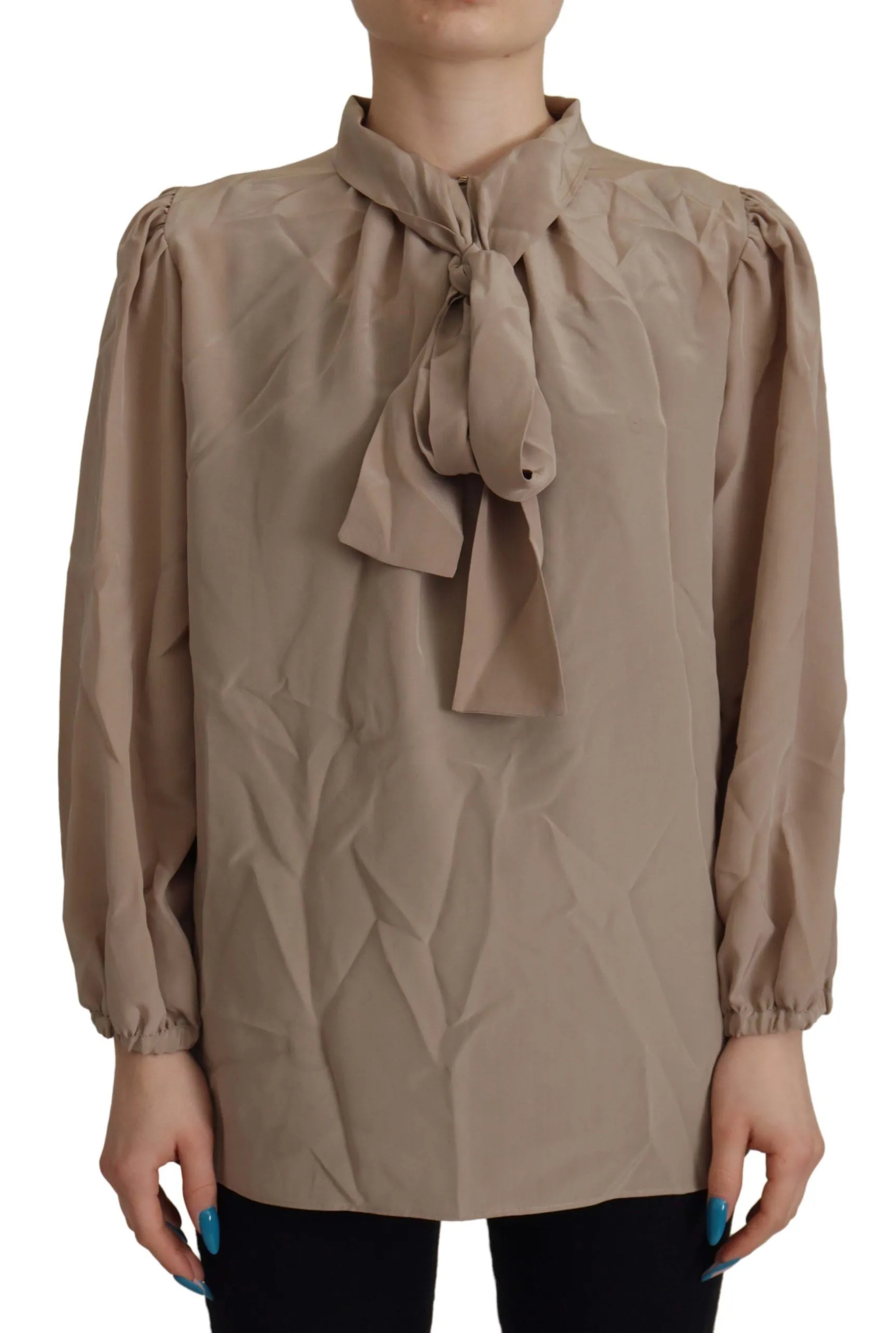 Brown Waistband Sleeves Ascot Collar Top Blouse sold by Lord & Taylor