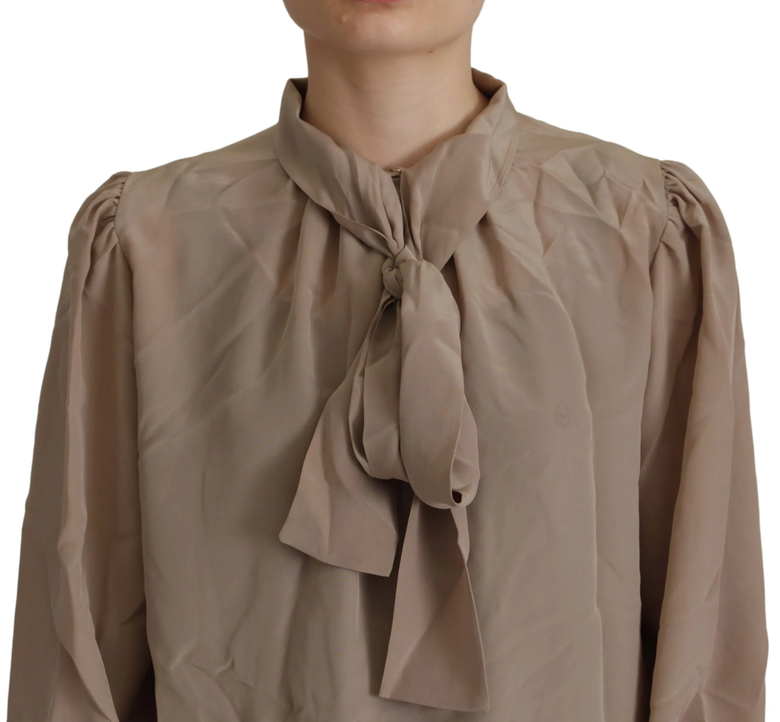 Brown Waistband Sleeves Ascot Collar Top Blouse sold by Lord & Taylor product image thumbnail 3