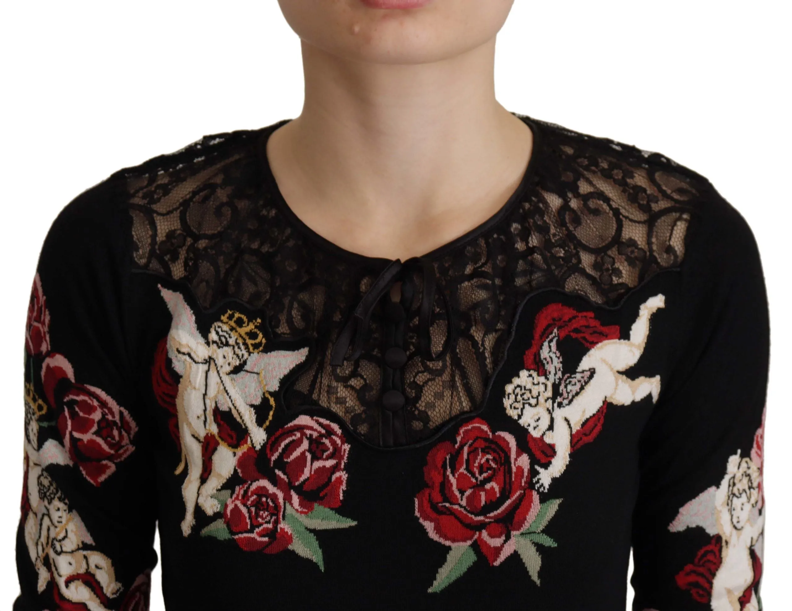 Black Lace Angel Roses Cardigan Sweater sold by Lord & Taylor product image thumbnail 3