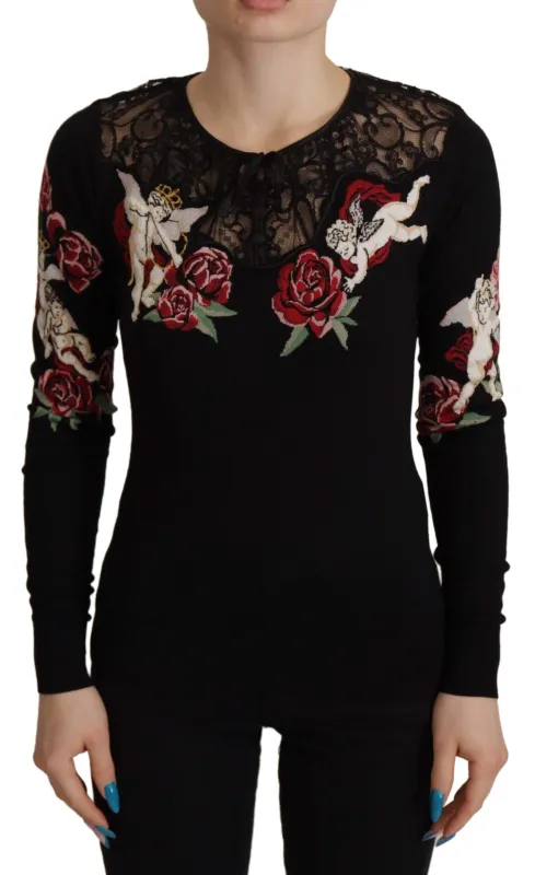 Black Lace Angel Roses Cardigan Sweater sold by Lord & Taylor