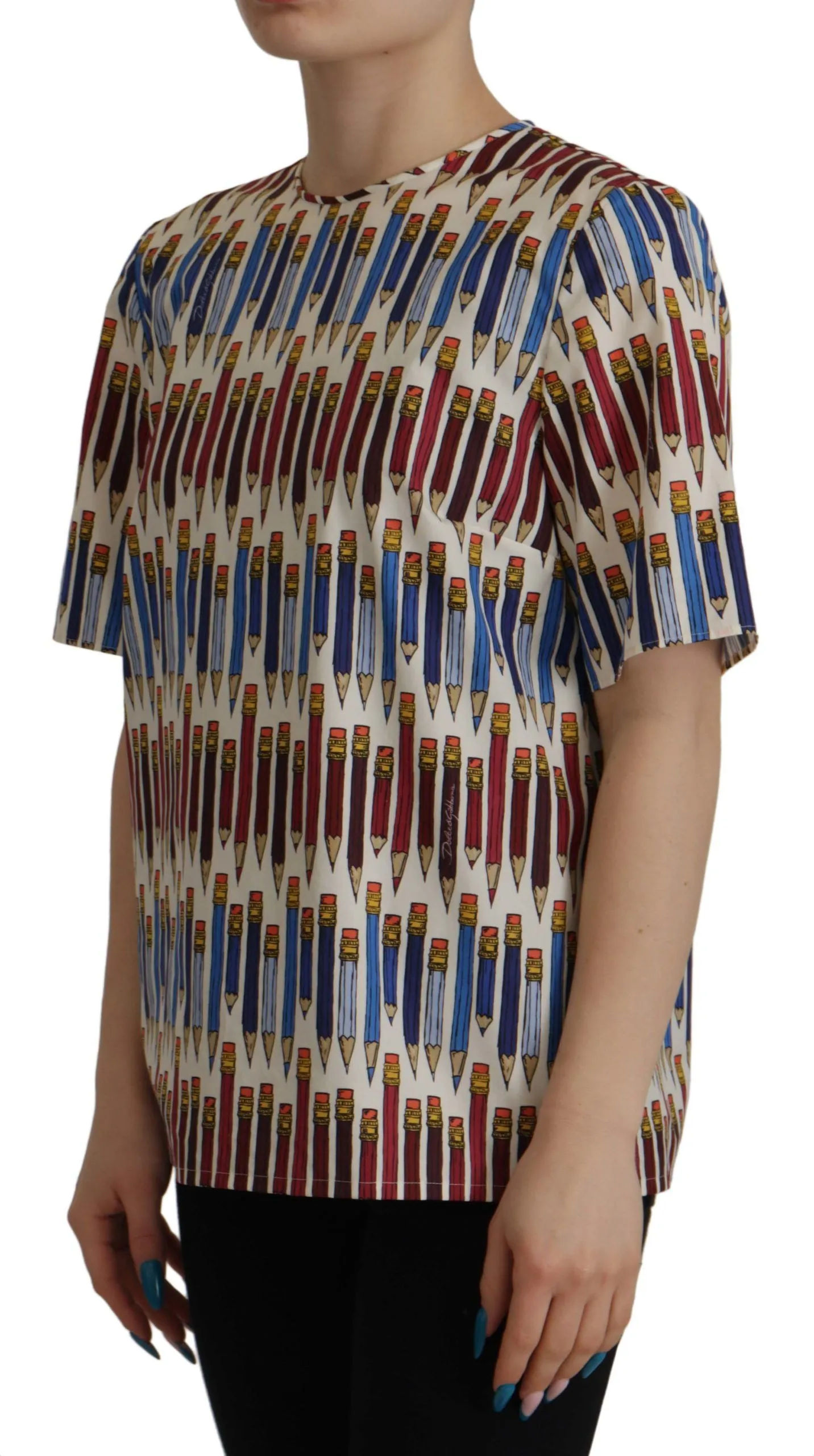 White Pencil Print Cotton T-shirt Blouse sold by Lord & Taylor product image thumbnail 2