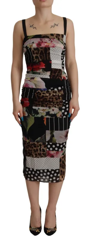 Multicolor Pachwork Midi Floral Silk Leopard Bodycon Dress sold by Lord & Taylor