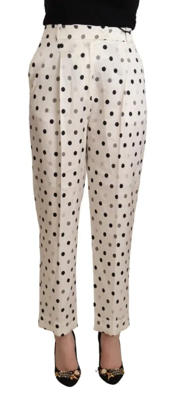 White Polka Dotted High Waist Tapered Pants sold by Lord & Taylor