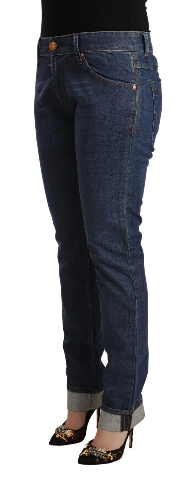 Dark Blue Cotton Slim Fit Folded Hem Denim Jeans sold by Lord & Taylor product image thumbnail 2