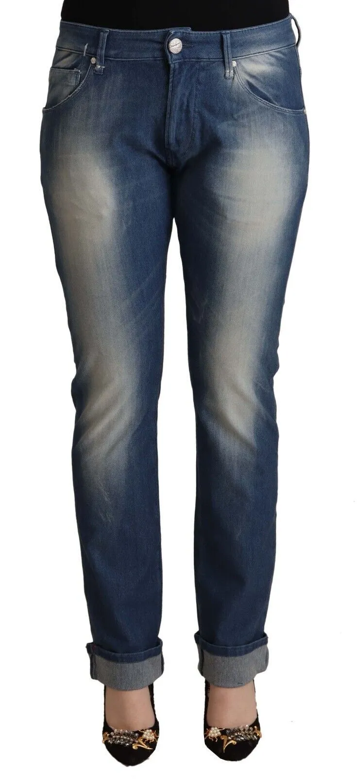 Blue Washed Mid Waist Folded Hem Skinny Jeans sold by Lord & Taylor