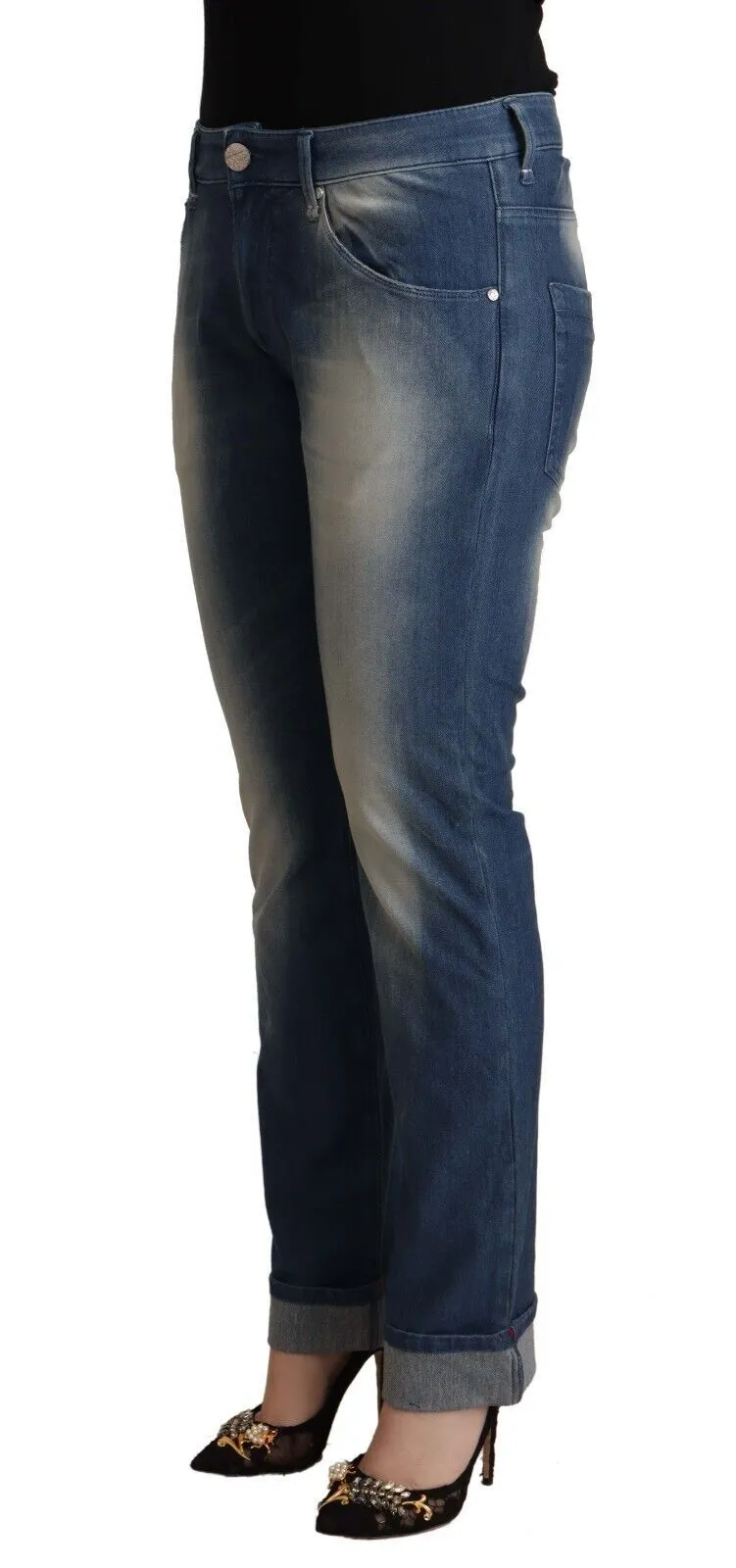 Blue Washed Mid Waist Folded Hem Skinny Jeans sold by Lord & Taylor product image thumbnail 2