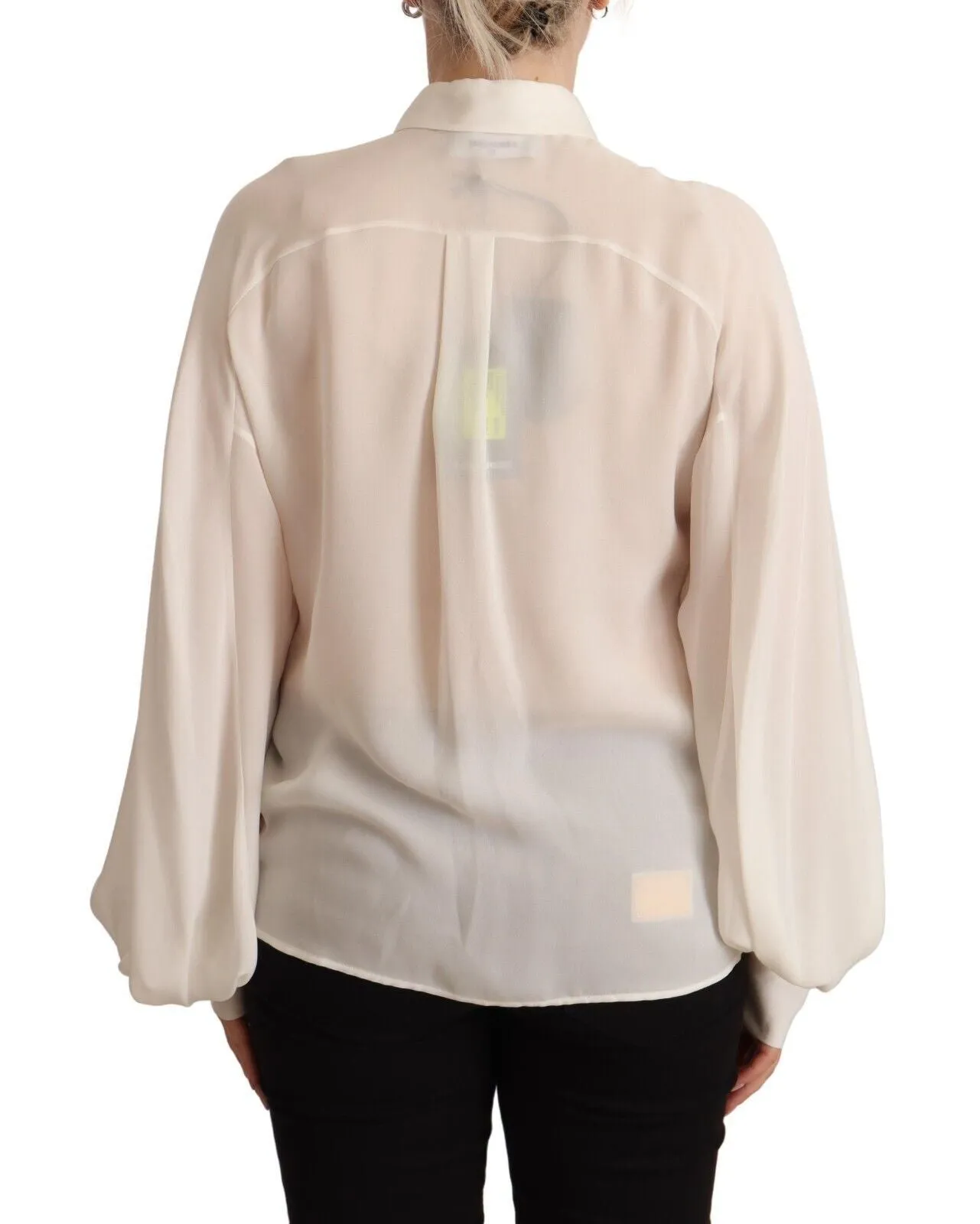 Off White Silk Long Sleeves Collared Blouse Top sold by Lord & Taylor product image thumbnail 3