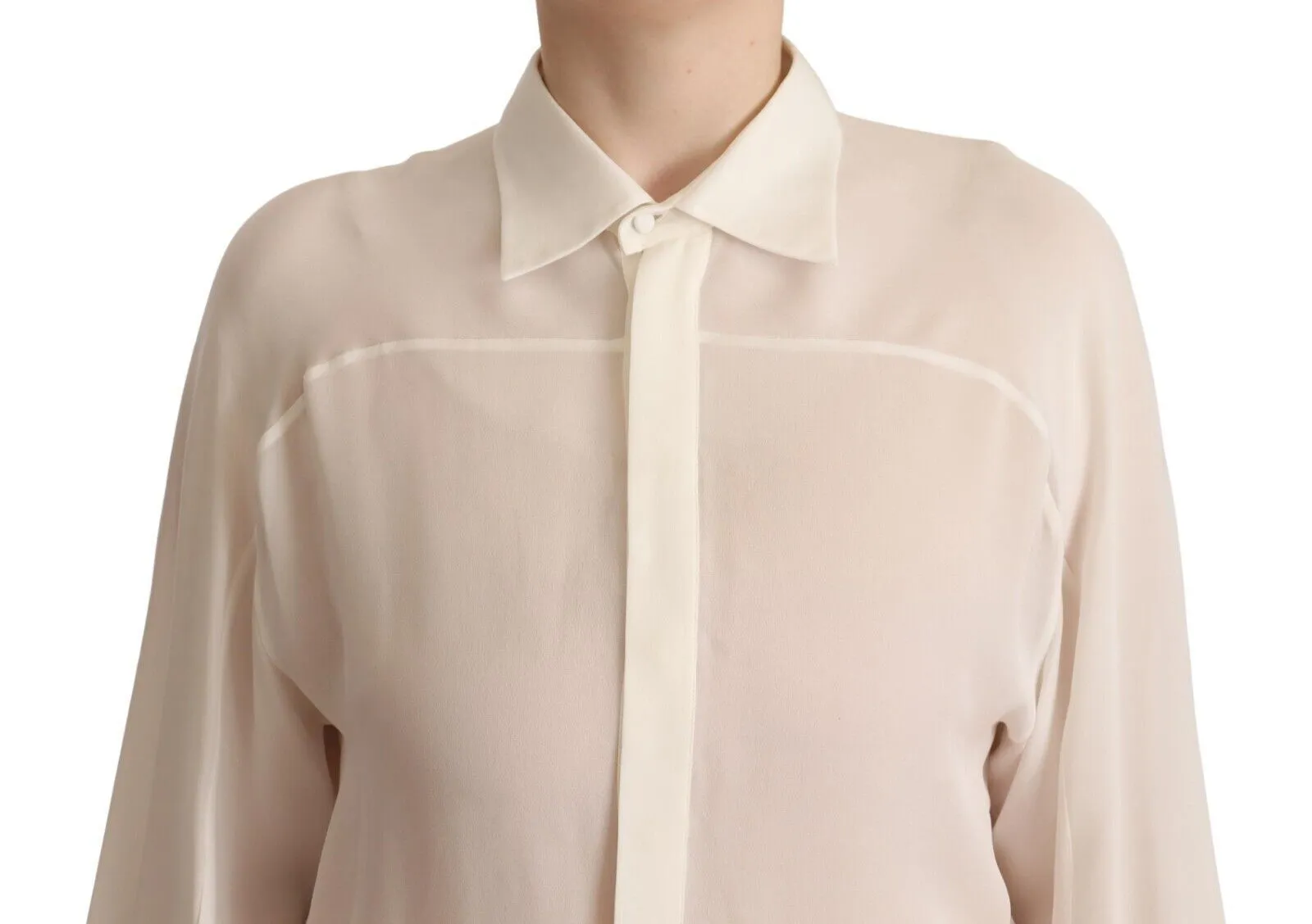 Off White Silk Long Sleeves Collared Blouse Top sold by Lord & Taylor product image thumbnail 4