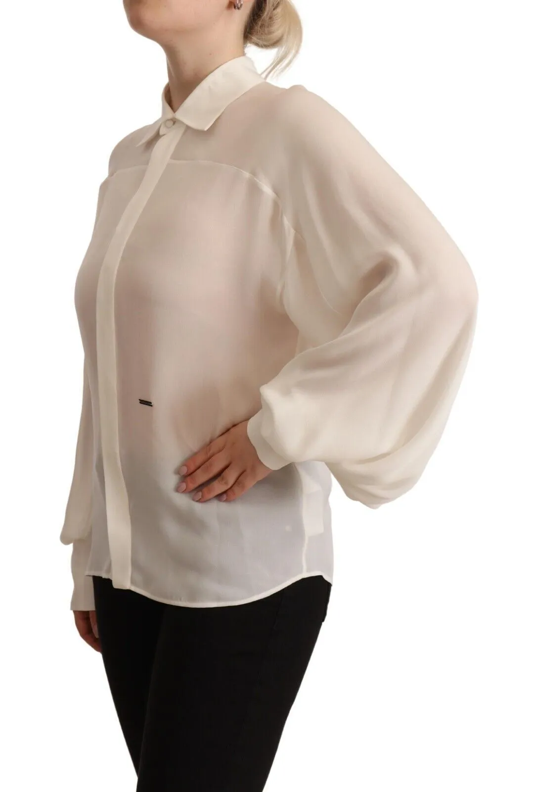 Off White Silk Long Sleeves Collared Blouse Top sold by Lord & Taylor product image thumbnail 2