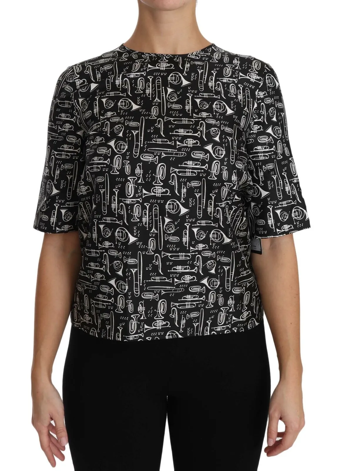 Black Musical Instruments Print Silk Blouse sold by Lord & Taylor product image thumbnail 2